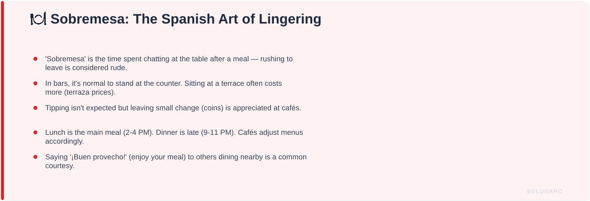 Cultural tip card about tipping and bar customs in Spain